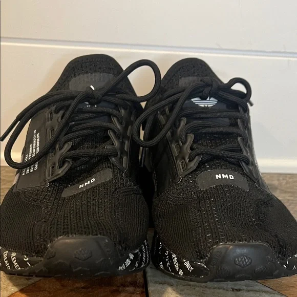 Adidas NMD R1 V2 Script Black Athletic Sneakers - Men's Size 5 - Picture 7 of 9